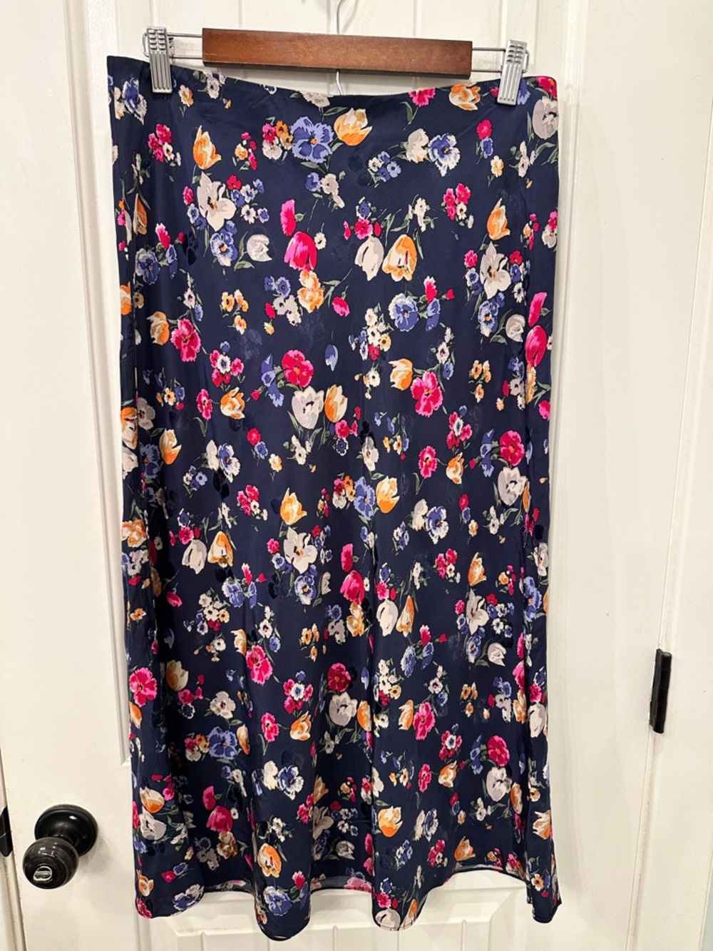 LAUREN Ralph Lauren NWT Floral Satin Midi Skirt French Navy 8